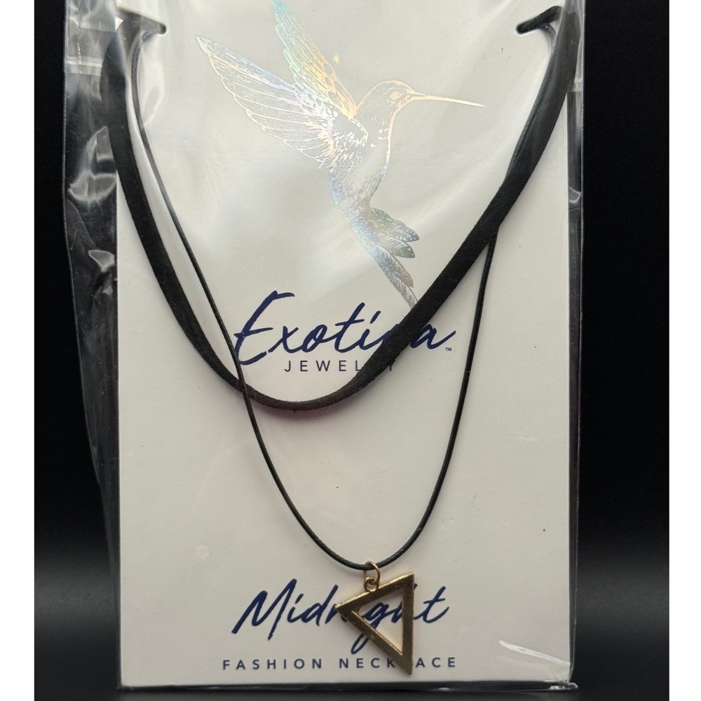 Exotica Midnight Fashion Necklace Black Cord‎ Gold Tone Triangle Pendant